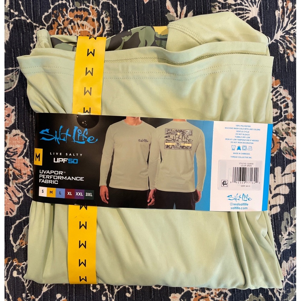 Salt Life Long Sleeve UV Tee Men's Medium Green NEW SLX UVAPOR UPF 50 Fishing - Picture 4 of 7